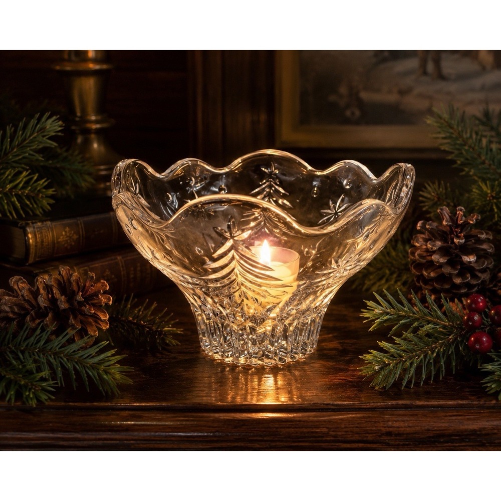 Mikasa Christmas Night Crystal Footed Bowl Votive Holder 6" NIB